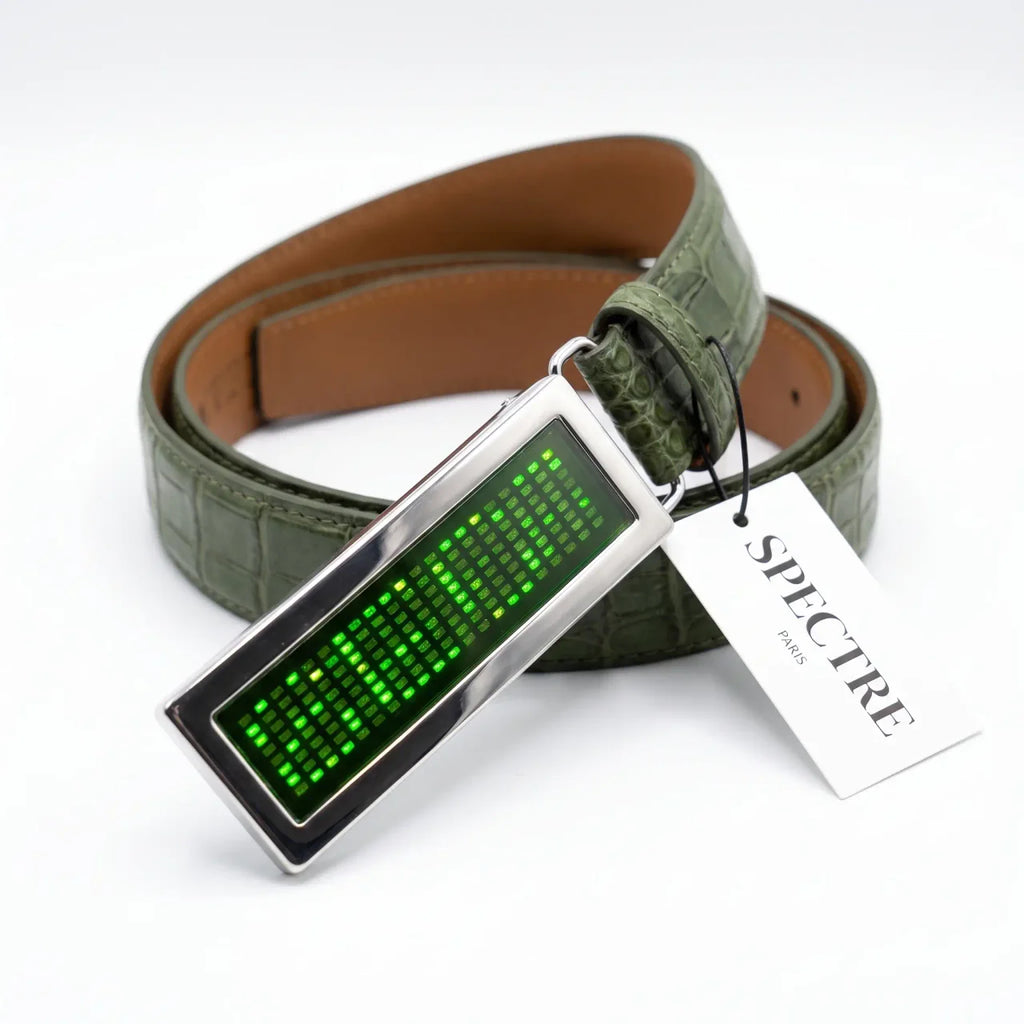 Ceinture SPECTRE PARIS — Édition Croco Kaki LED Verte