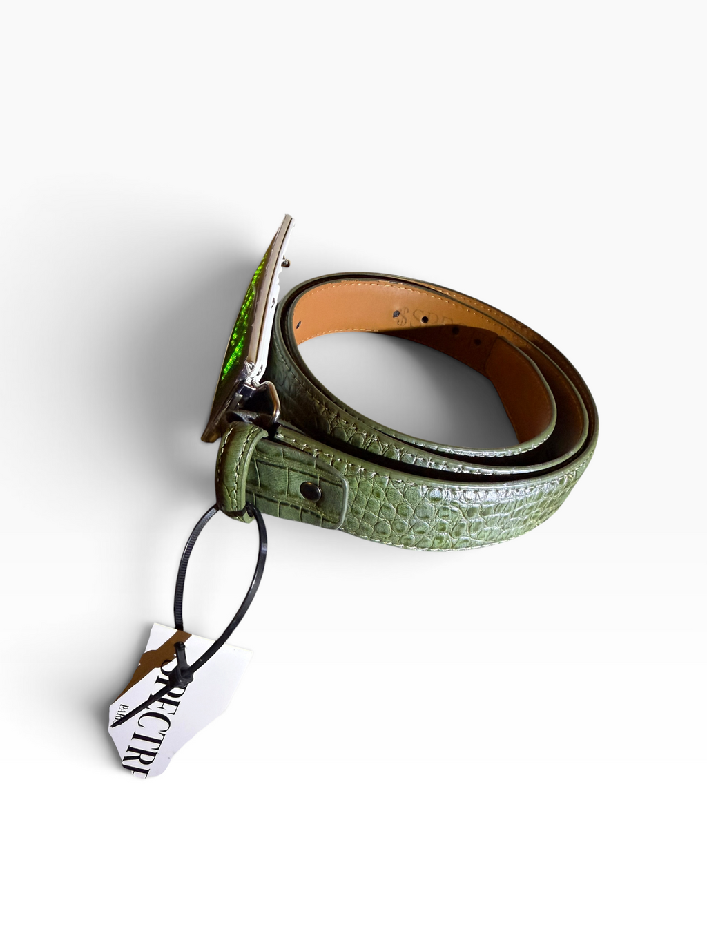 Ceinture SPECTRE PARIS — Édition Croco Kaki LED Verte