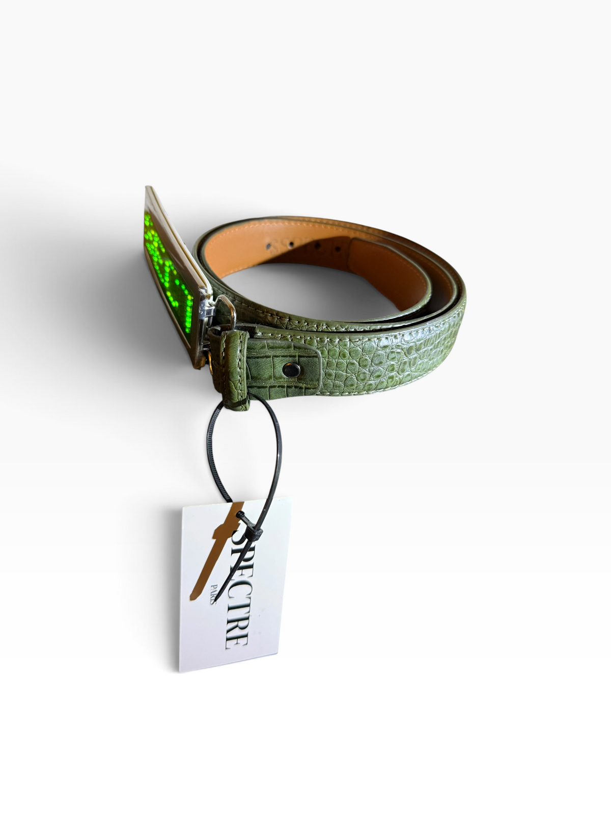 Ceinture SPECTRE PARIS — Édition Croco Kaki LED Verte