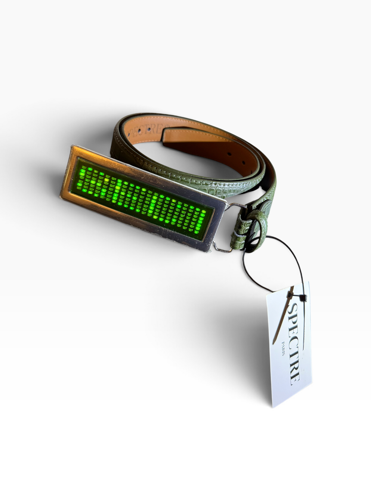 Ceinture SPECTRE PARIS — Édition Croco Kaki LED Verte