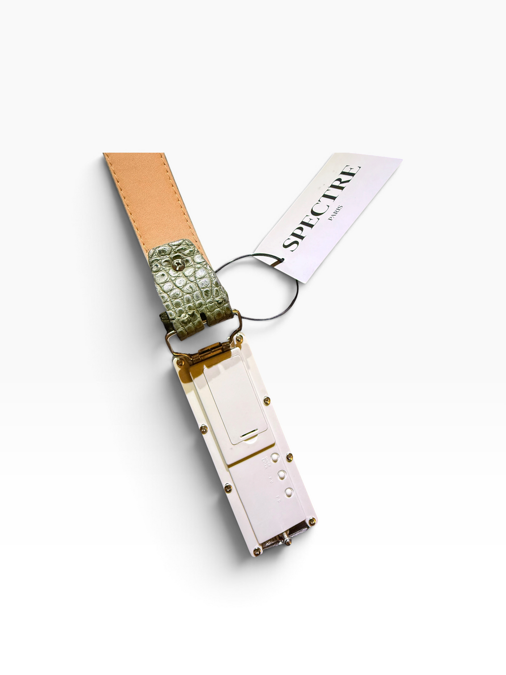 Ceinture SPECTRE PARIS — Édition Croco Kaki LED Verte